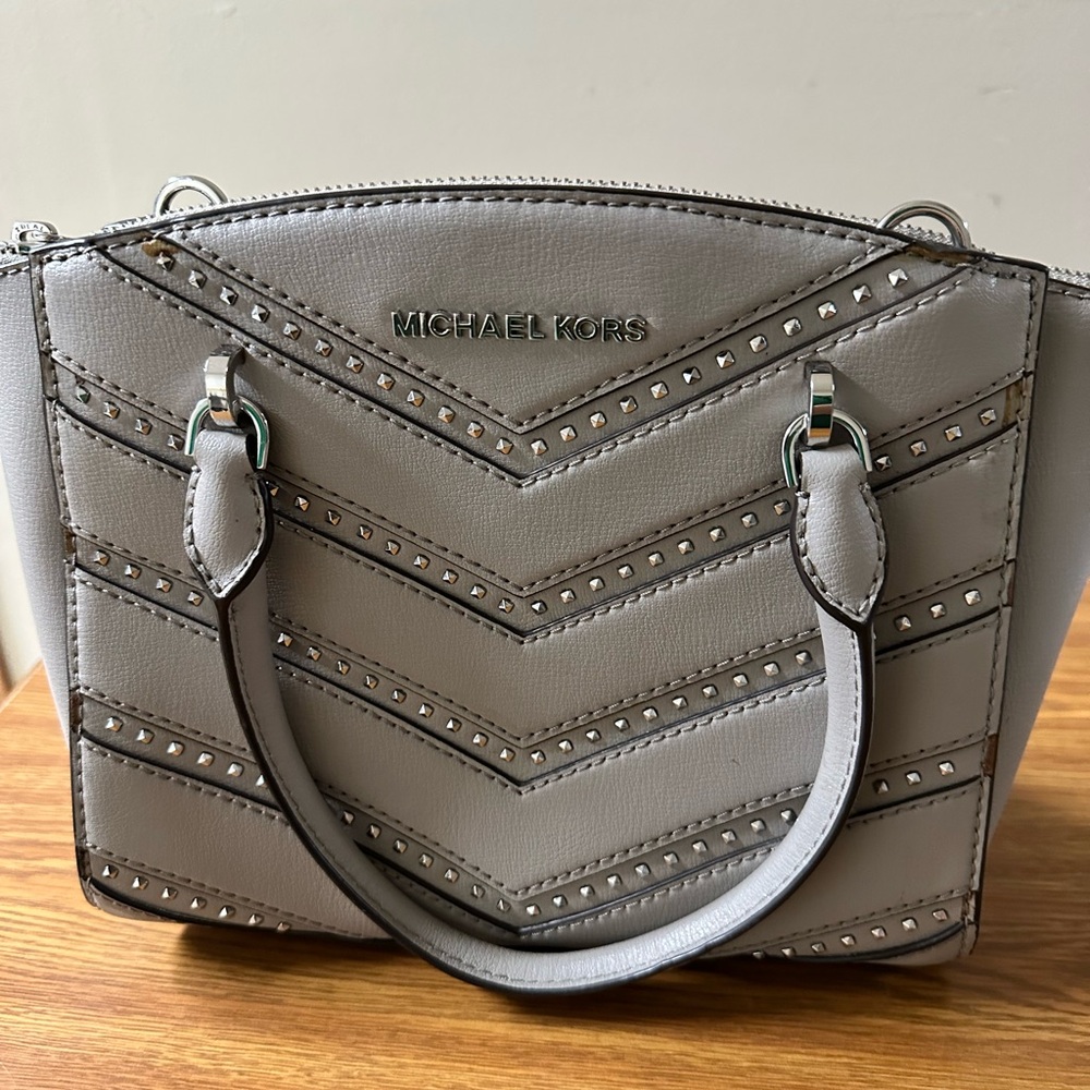 Michael Kors Gray Chevron Studded Satchel